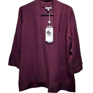 Evolution by Cyrus Open Front Ribbed Knit Detail Cardigan Red Size XS